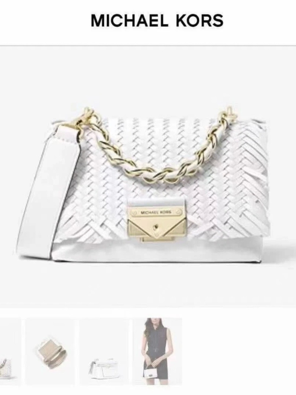 Michael Kors Cece Woven Leather Crossbody Bag White
